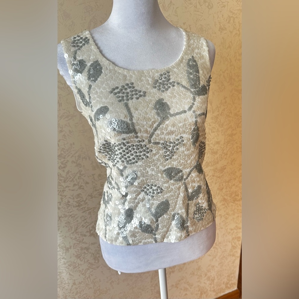 Michelle Nicole Cream Sequin Fitted Tank Top